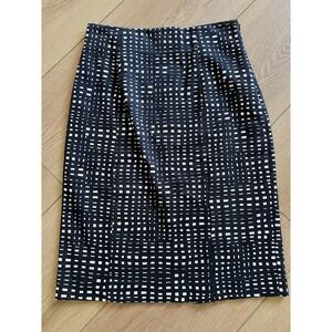 Theory Women Black White‎ Grid Print Pencil Skirt Size 4 Knee Length